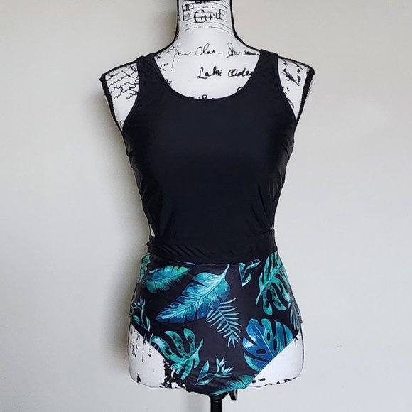 Black Tropical One Piece Swimsuit - Picture 4 of 8